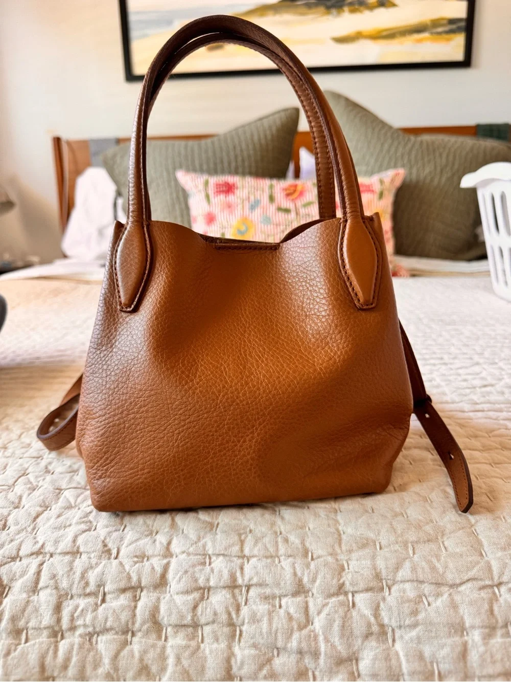 Madewell Mini Shopper Tote in Pebbled Leather, Sepia Brown, like new